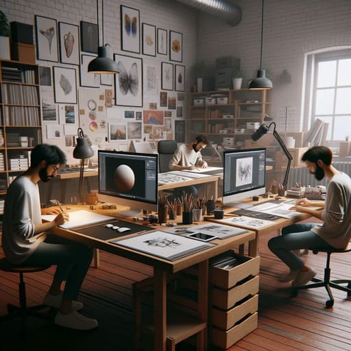 Des graphistes travaillant dans leur bureau